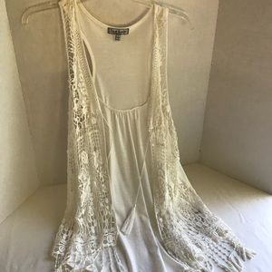 White, crocheted front, summer Vest!